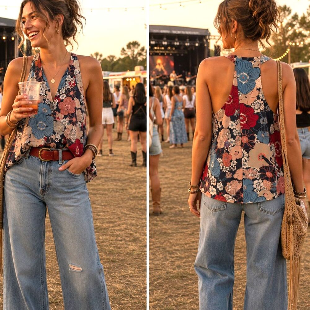 Cottagecore Floral Tank Top, Boho, Fairycore, Festival European Summer ready S
